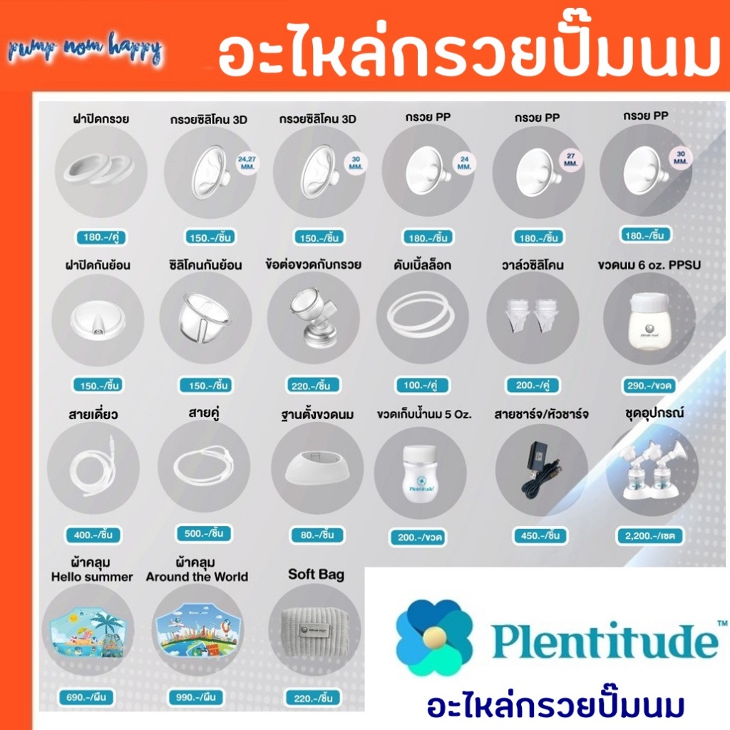 Plentitude อะไหล่ Spare parts ชุดกรวยปั๊มนม