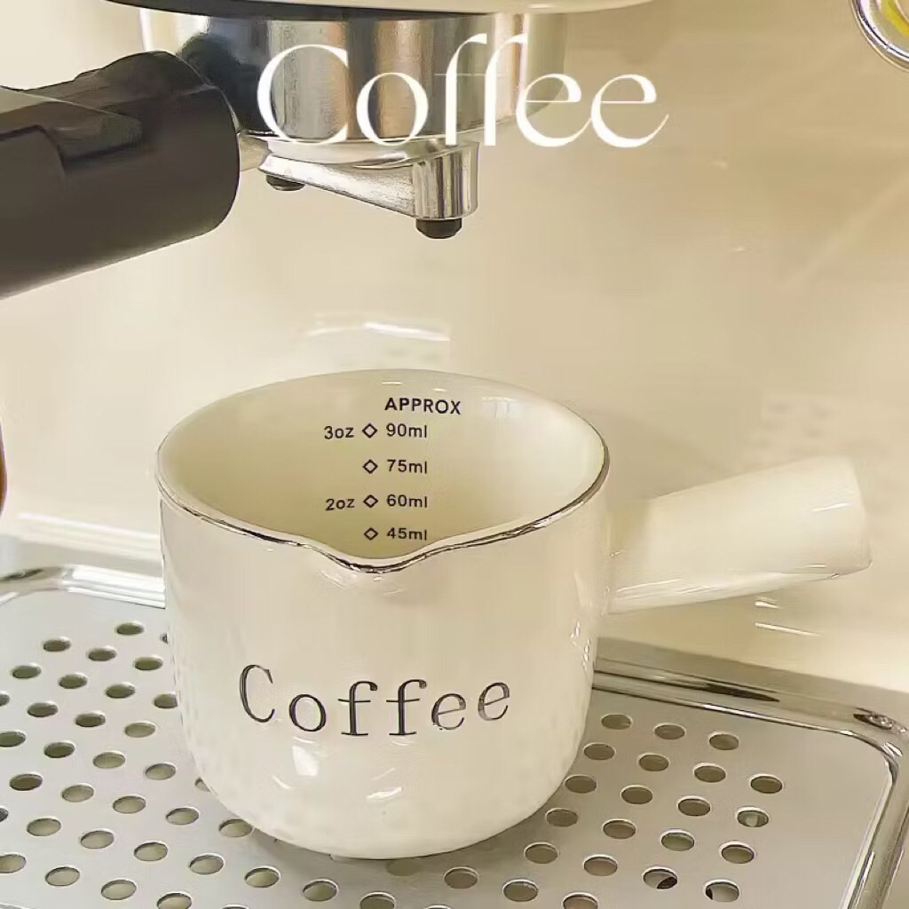 แก้วตวง 90ml เซรามิก มีปากเท Espresso ถ้วยตวงกาแฟ มีด้ามจับ มีสเกล แก้วช็อต ถ้วยตวง แก้วเอสเพรสโซ่