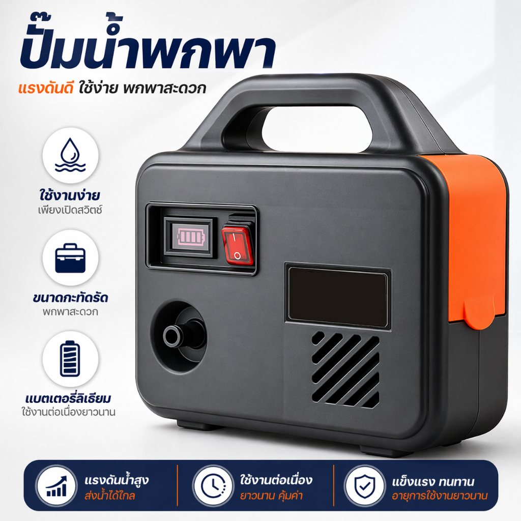 ปั๊มน้ำไร้สาย แบตเตอรี่ความจุสูง 45000mAh ใช้งานได้นาน ปั๊มน้ำอัตโนมัติ DC 21V แบบพกพา สะดวกในการเคลื่อนย้าย ใช้ดูดน้ำได