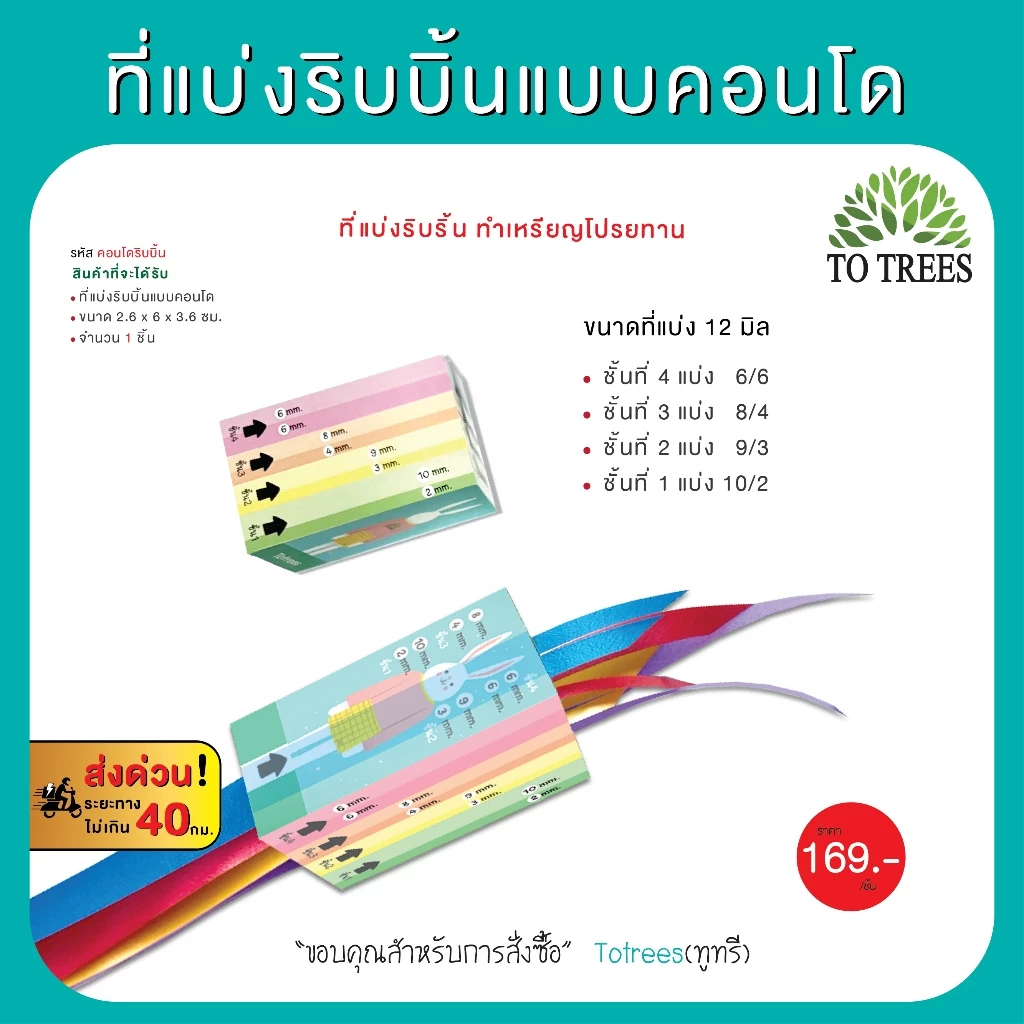 Totrees ที่แบ่งริบบิ้นแบบคอนโด ลายน่ารัก มี 4 ชั้น ใช้แบ่งริบบิ้น 12 มิล รหัส คอนโดริบบิ้น
