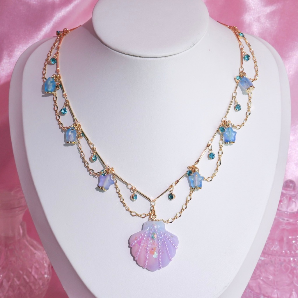 MIMEAR U418 สร้อยคอเปลือกหอยพาสเทล Pastel Mermaid Shell Necklace เรซิ่นทำมือ 14K CZ Limited