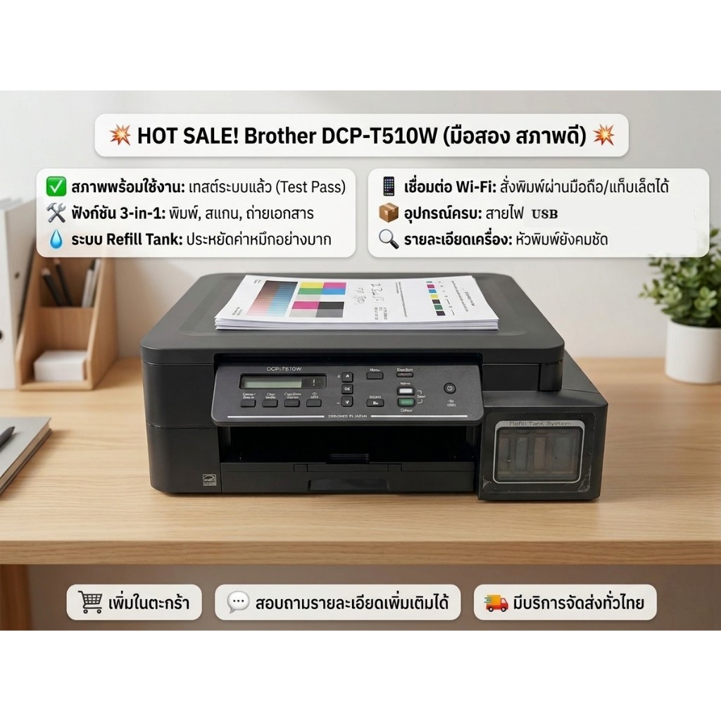 Brother DCP-T510W All-in-One Ink Tank Printer (มือสอง) พร้อมระบบ Wi-Fi ประกัน90วัน