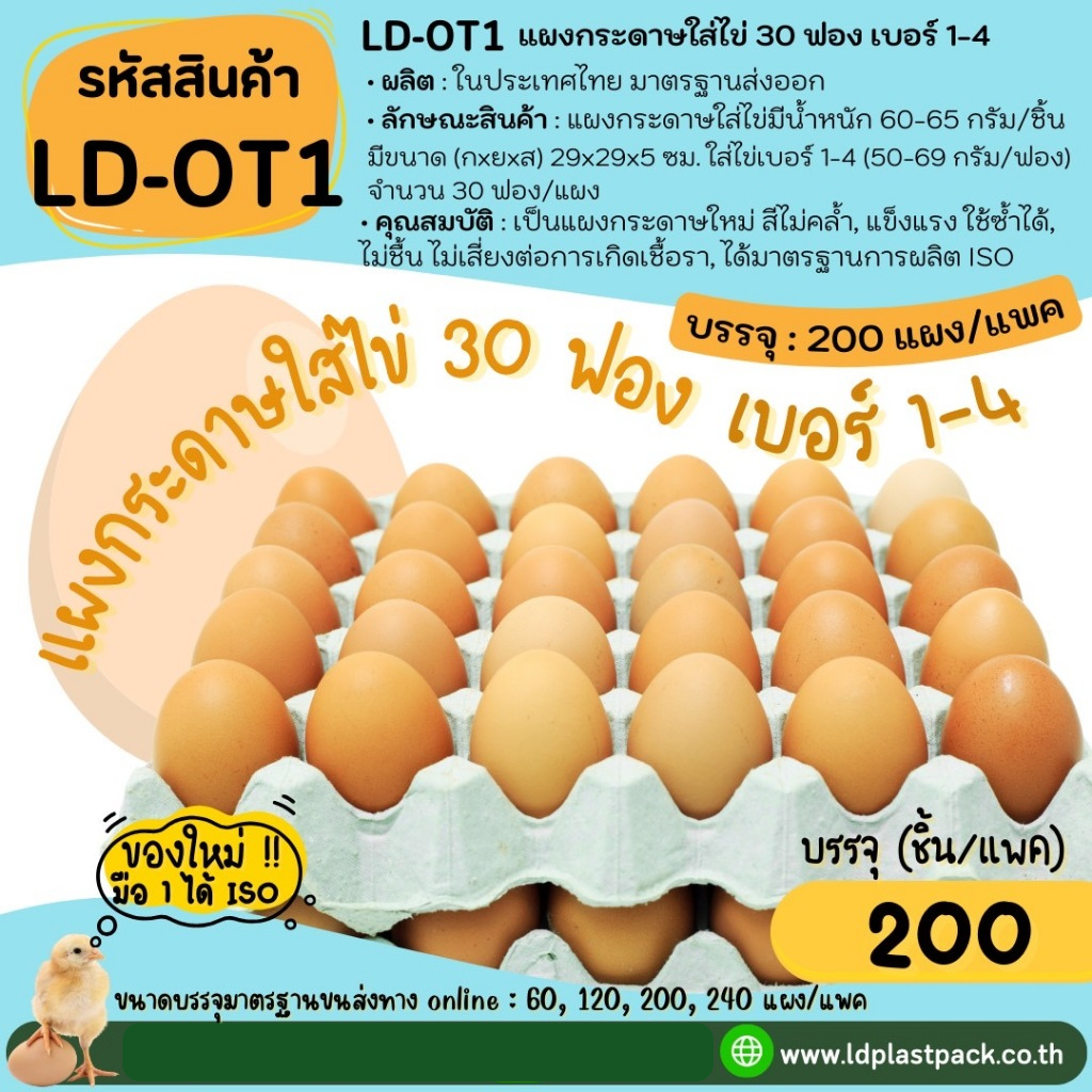 (200 แผง ของใหม่ มือ1) [LD-OT1]แผงกระดาษใส่ไข่ แบบมีรู ถาดใส่ไข่กระดาษ แผงไข่ 30ฟอง ใส่ไข่เบอร์1-เบอร์4