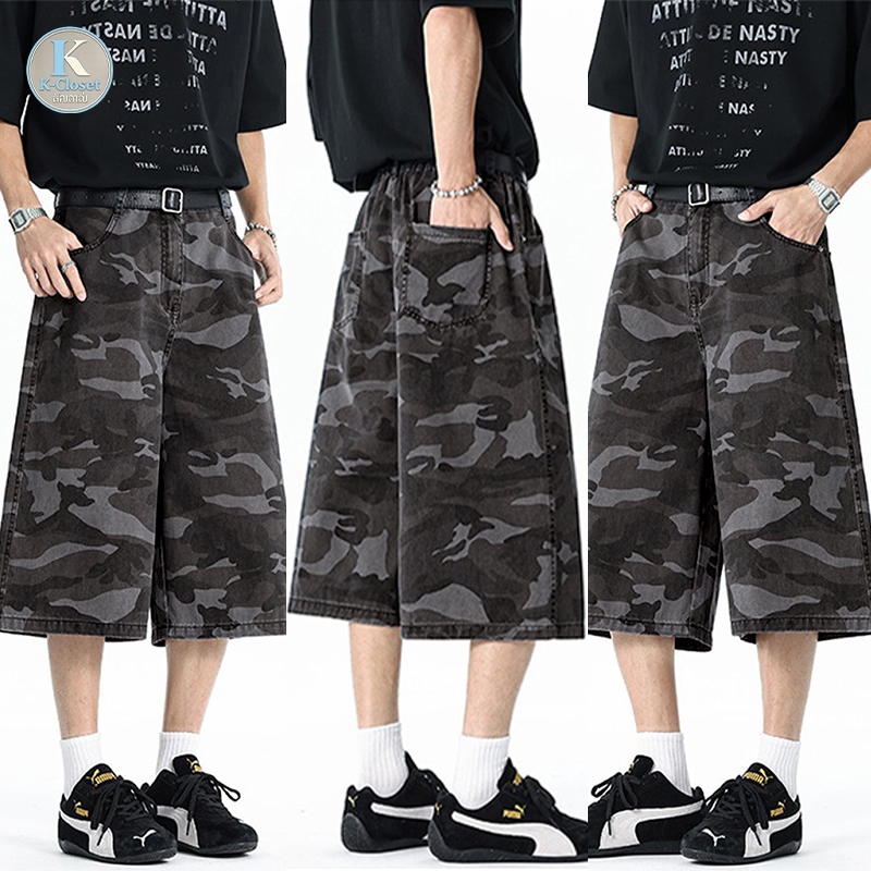 Baggy S-5XL กางเกงยีนส์ขายาวทรงตรงแบบหลวมๆ ลายพราง สไตล์เกาหลี สำหรับผู้ชาย ทันสมัยและอินเทรนด์