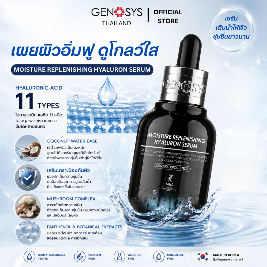Genosys - Moisture Replenishing Hyaluron Serum เซรั่มไฮยาลูรอน 11 ชนิด เติมน้ำผิว ชุ่มชื้น ผิวฉ่ำ 30
