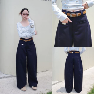 AMUSE BKK - Taggy High waist กางเกงขายาวติดแท๊ก ทรงกระบอกใหญ่เอวสูง ผ้าทวิลทรงสวย