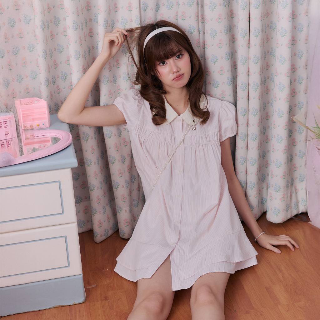 DAILYLOOK.SM --- Bella dress มินิเดรสคอปก แขนตุ๊กตา กระโปรงระบายสองชั้น รูปที่ 3
