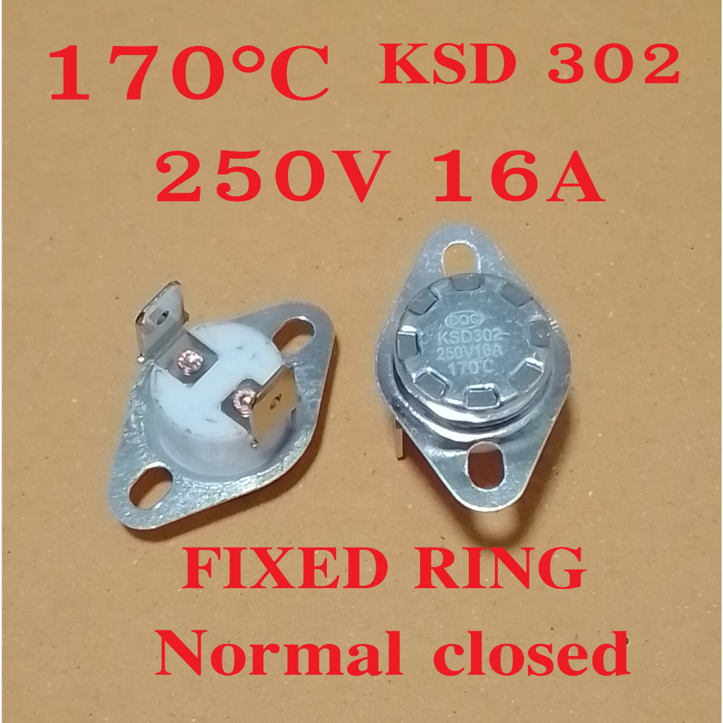Bimetal Thermostat KSD302 250V 16A NC LEG BENT 90 สวิทช์ควบคุมความร้อน KSD302 250V 16A ปกติปิด ขางอ 90 องศา