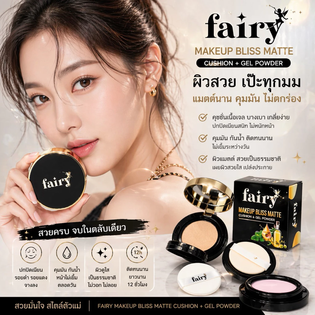 คุชชั่นเนื้อแป้ง คุมมัน กันน้ำ SPF กันแดด ปกปิดเรียบ