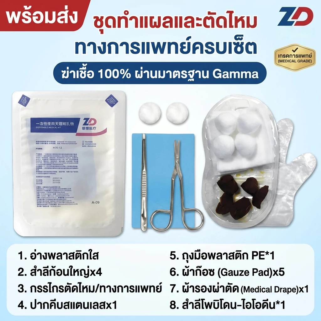 ชุดทำแผล ชุดตัดไหม ปลอดเชื้อ 100% (Sterile Wound Dressing Kit) Zhende Medical ครบจบในกล่องเดียว เกรดการแพทย์