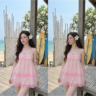 (อก28-36) เสื้อสายเดี่ยวโรซี่เลเยอร์ลูกไม้ สไตล์หวานฉ่ำรับซัมเมอร์ งานสวยหวานน่ารักมาก🌸