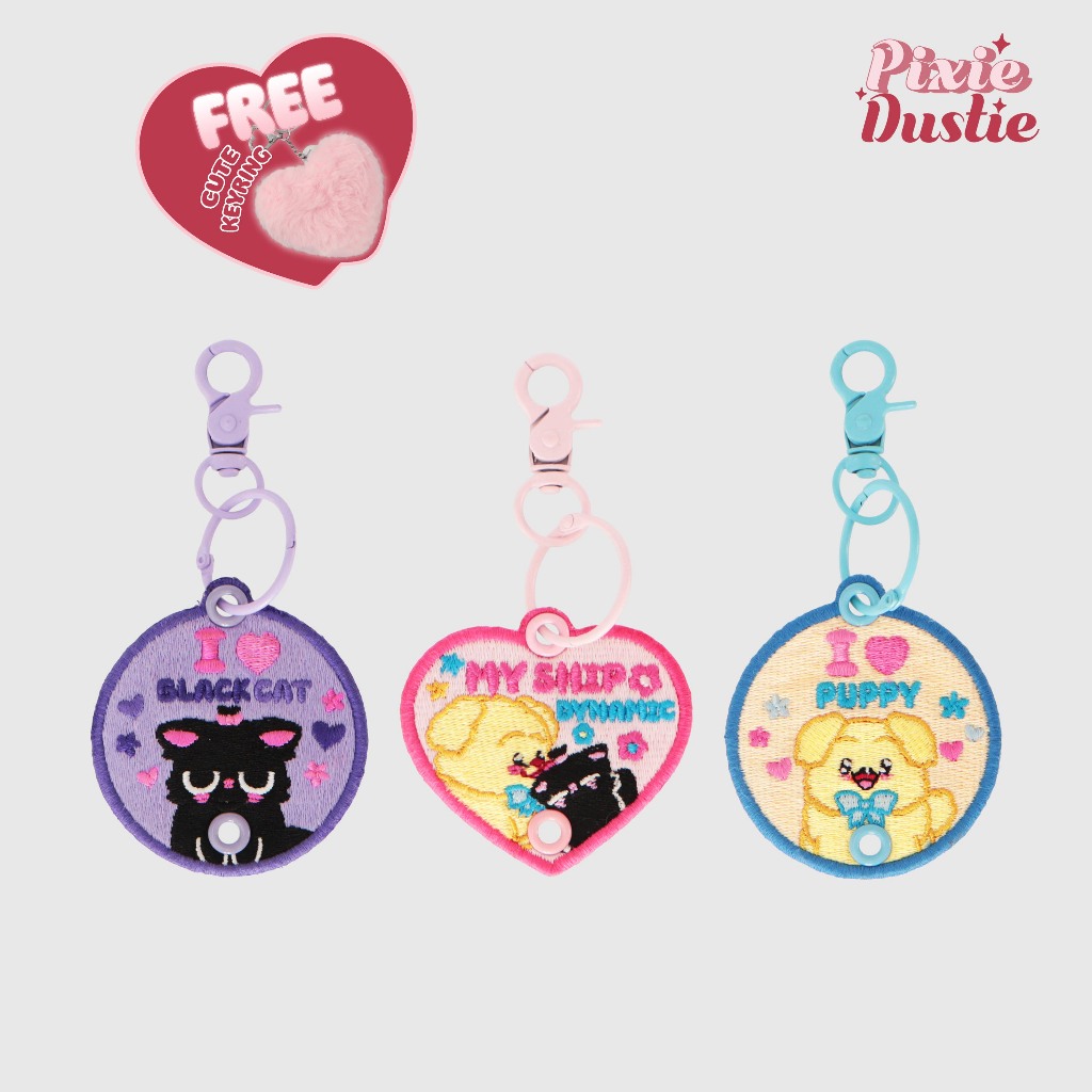 Pixie Dustie (Little Buddy Keychain) พวงกุญแจห้อยกระเป๋า ปักลายหมาแมวสุดคิ้วท์ PIX30