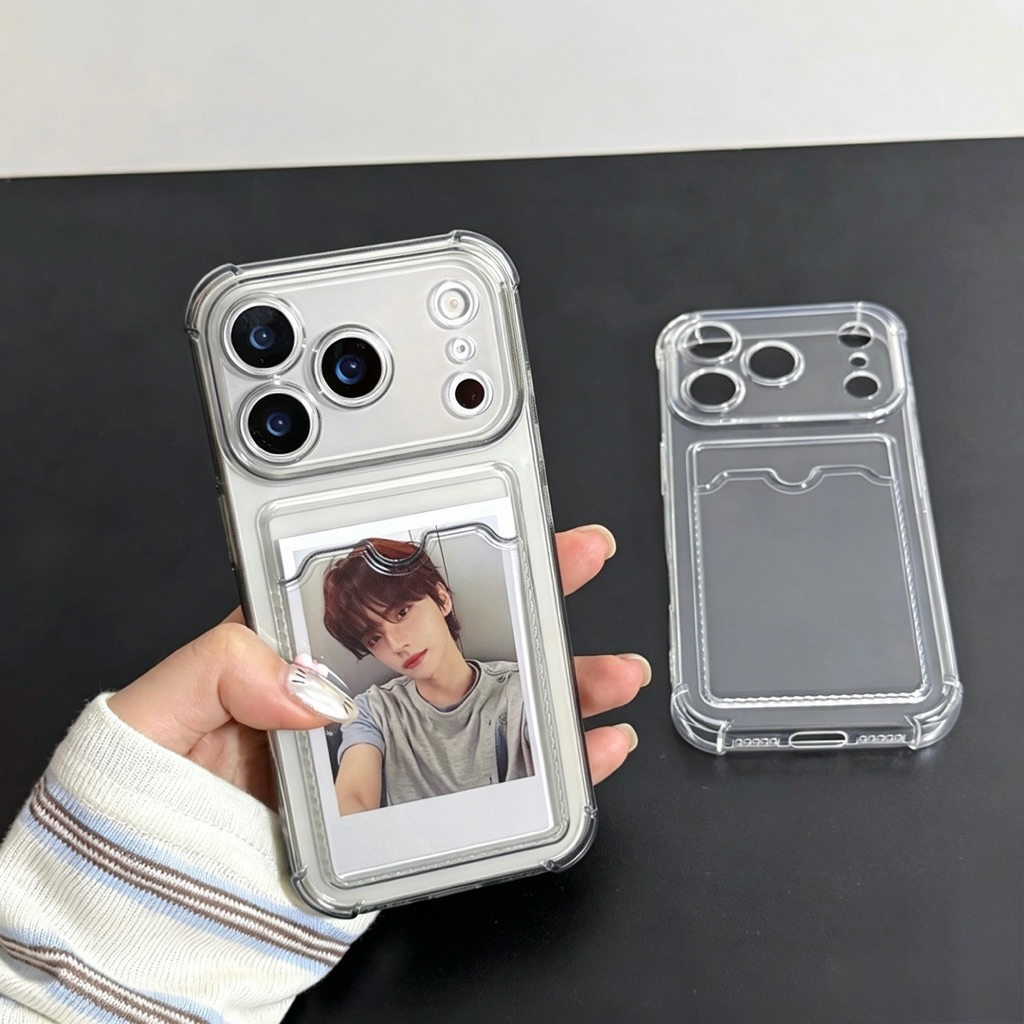 เคสใส TPUนิ่ม ใส่บัตร สำหรับ iPhone 17 17Air 17Pro 17PM 6 6Plus 7Plus 8Plus XS XR XSMax 11 12 13 14 15 16 Pro Max Plus
