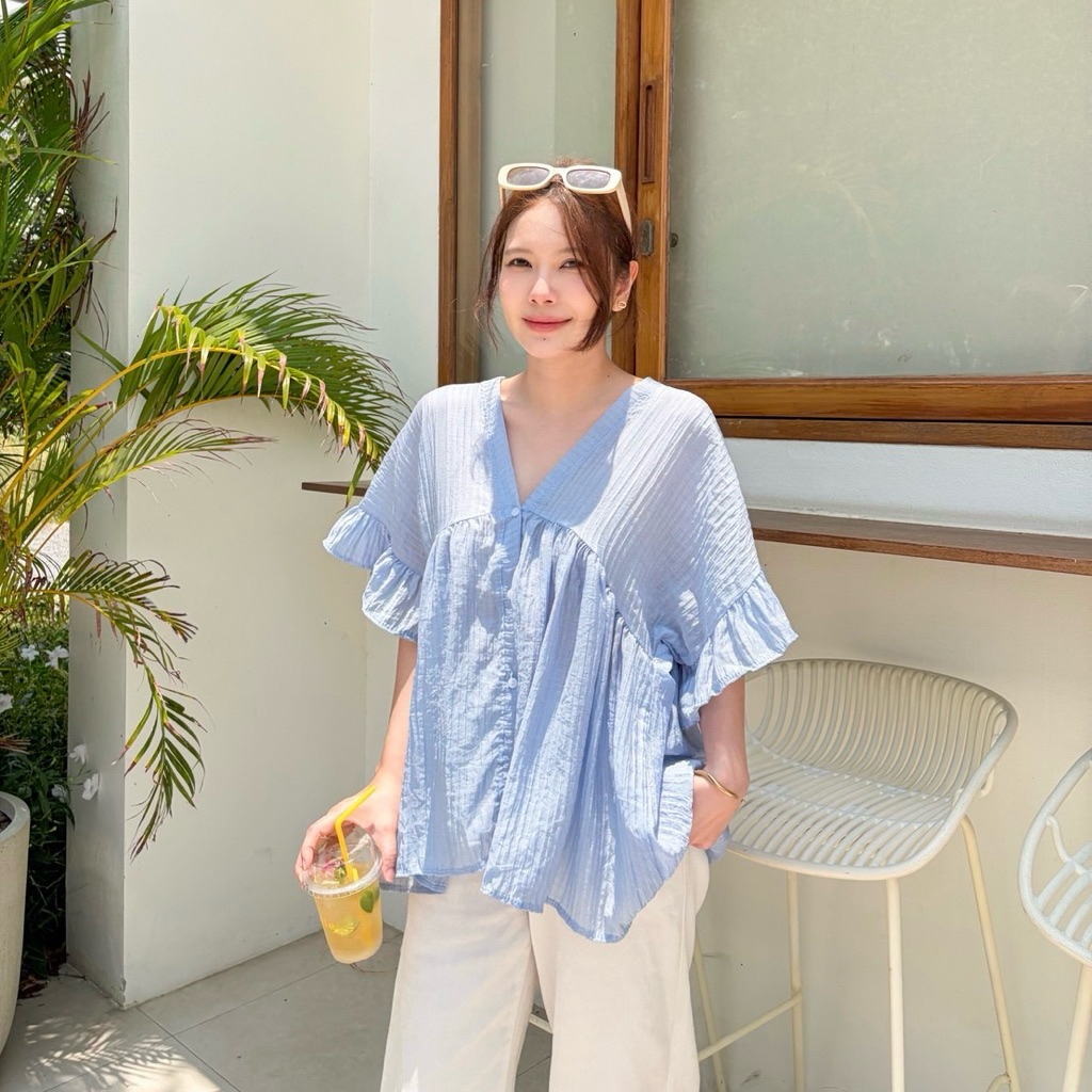𝗡𝗘𝗪 𝗖𝗢𝗟𝗢𝗥 ELLA SHIRT เสื้อดีเทลน่ารักใส่ได้ทั้ง 2 ด้าน ผ้าฝ้ายผสม ใส่สบายทรงน่ารักมาก รูปที่ 8
