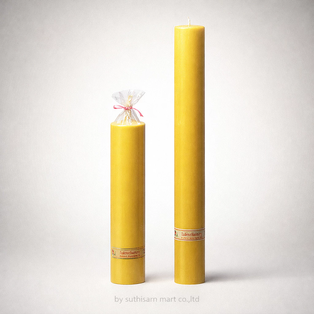 เทียนพรรษากลม สีเหลือง 9x60 ซม. / 9x90 ซม. เทียนถวายวัด เทียนเข้าพรรษา 1 ต้น