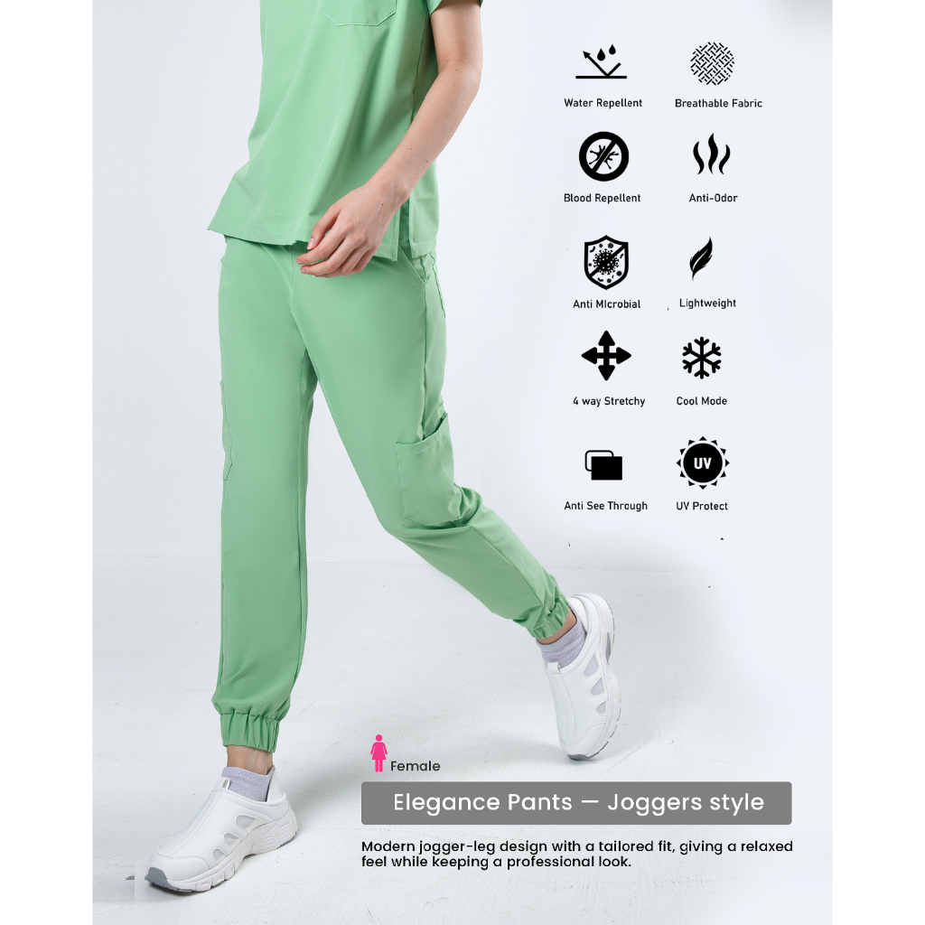 Arfi Scrub Elegance Female Pants กางเกงสครับรุ่นขาจั๊มผู้หญิง ผ้าสะท้อนน้ำ ป้องกันแบคทีเรีย ยับยาก ผ