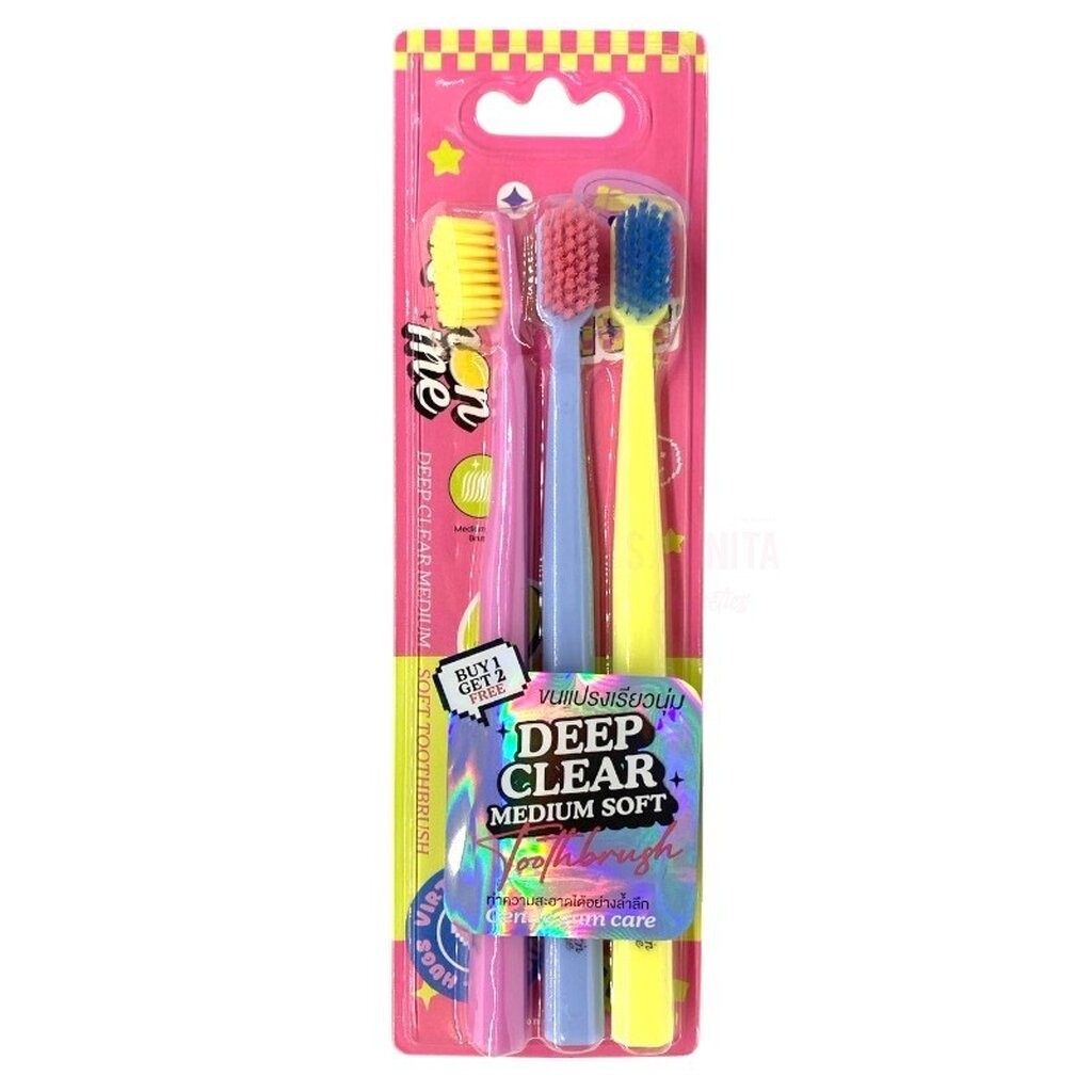 Lemon Me Deep Clear Medium Soft Toothbrush แปรงสีฟันสำหรับผู้ใหญ่ แพค3ชิ้น