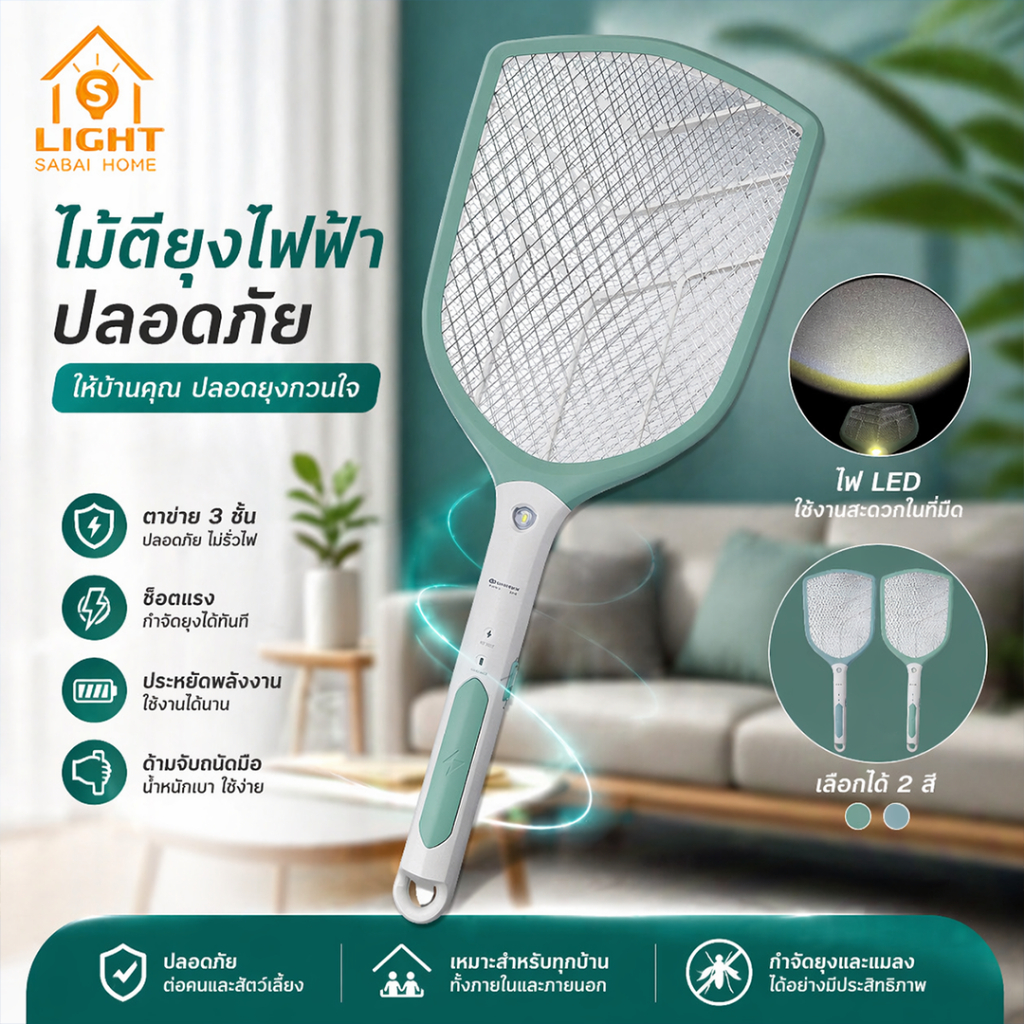ไม้ตียุงไฟฟ้า เปลี่ยนถ่านได้ รุ่น KM-3839 พร้อมไฟฉาย แบตเตอรี่ 1500mAh ไม้ช็อตยุง ไม้ตบยุง ไม้ตียุง