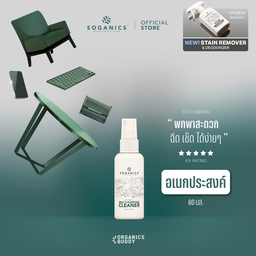 SOGANICS Multi-Purpose Cleaner (On The Go) สเปรย์ทำความสะอาดอเนกประสงค์ (ขนาดพกพา) 60ml