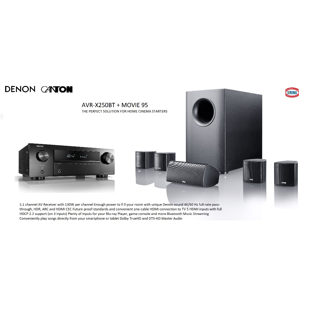 DENON AVR-X250BT + CANTON MOVIE 95  5.1CH  SETLELITE SPEAKER SET 90 W PER CH