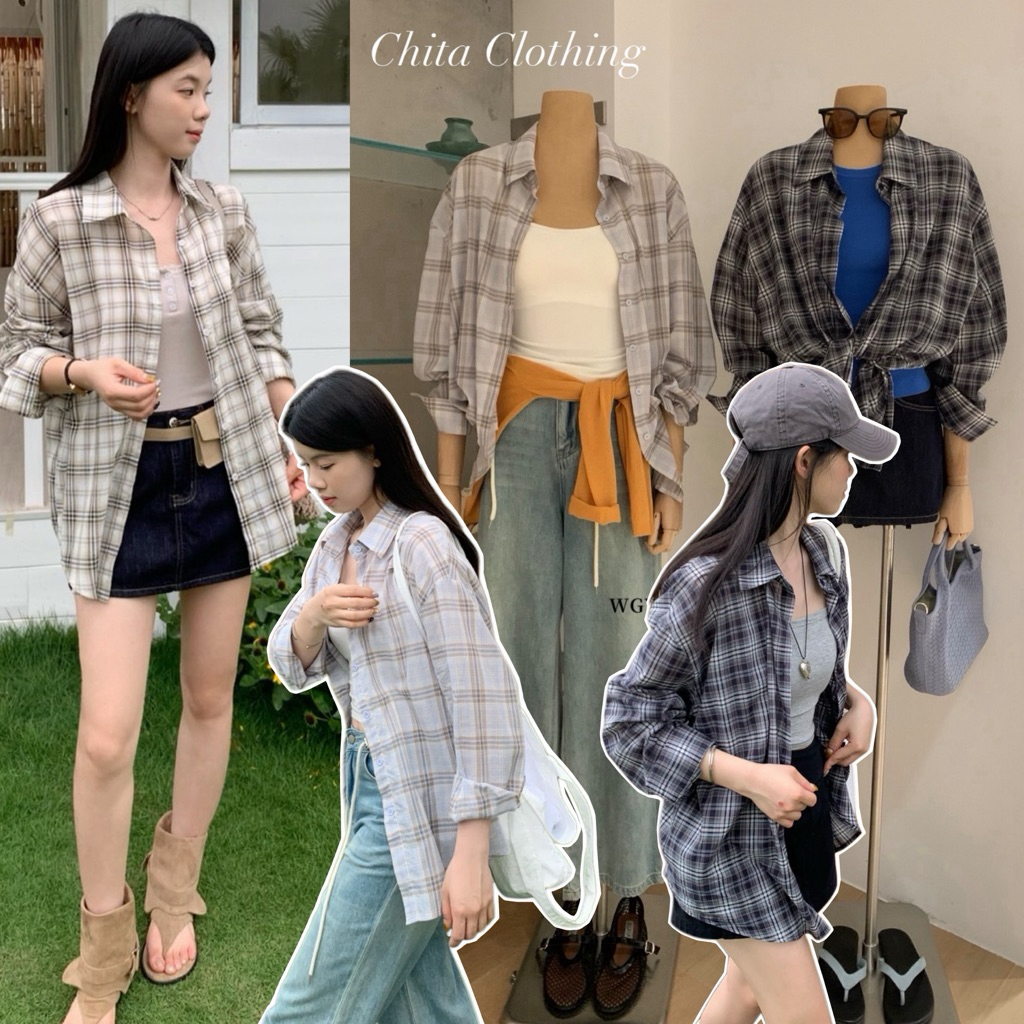 📍พร้อมส่ง📍9290 เสื้อเชิ้ตลายสกอต เนื้อผ้าดี งานสวย ทรง oversize  TAG:WG.WE 🇰🇷