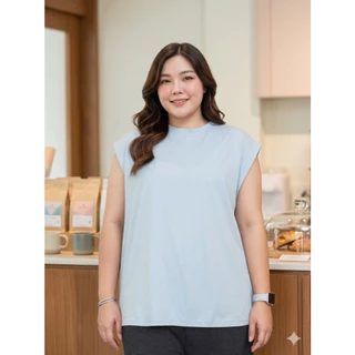 เสื้อคอกลม แขนกุด ทรงโอเวอร์ไซส์ สีพื้น ผ้าคอตตอนผสม เนื้อผ้านิ่ม ระบายอากาศได้ดี ทรงสปอร์ต แมทช์ได้หลายลุค tb8100#