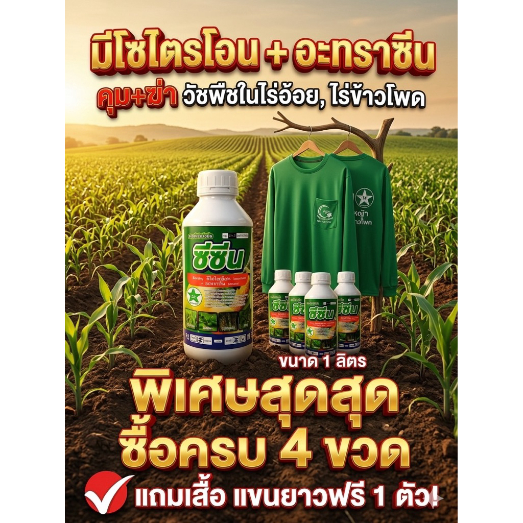 ซีซีน มีโซไตรโอน+อะทราซีน สารกำจัดวัชพืช ในไร่ข้าวโพดและไร่อ้อย ฉีดทับได้ ขนาด1ลิตร