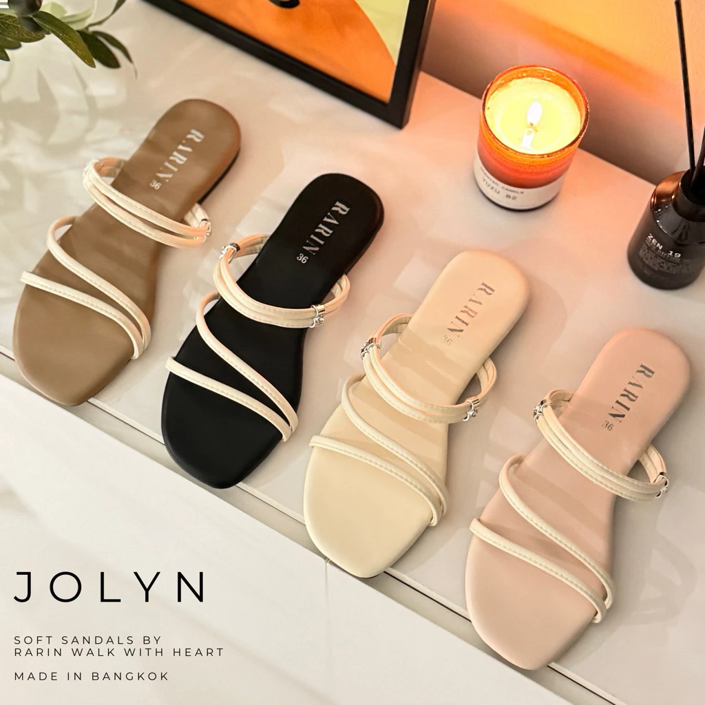 Rarin รุ่น [ Jolyn ] 36 - 41 รองเท้าแตะพื้นนุ่ม หนังนิ่ม ใส่ได้สองแบบ