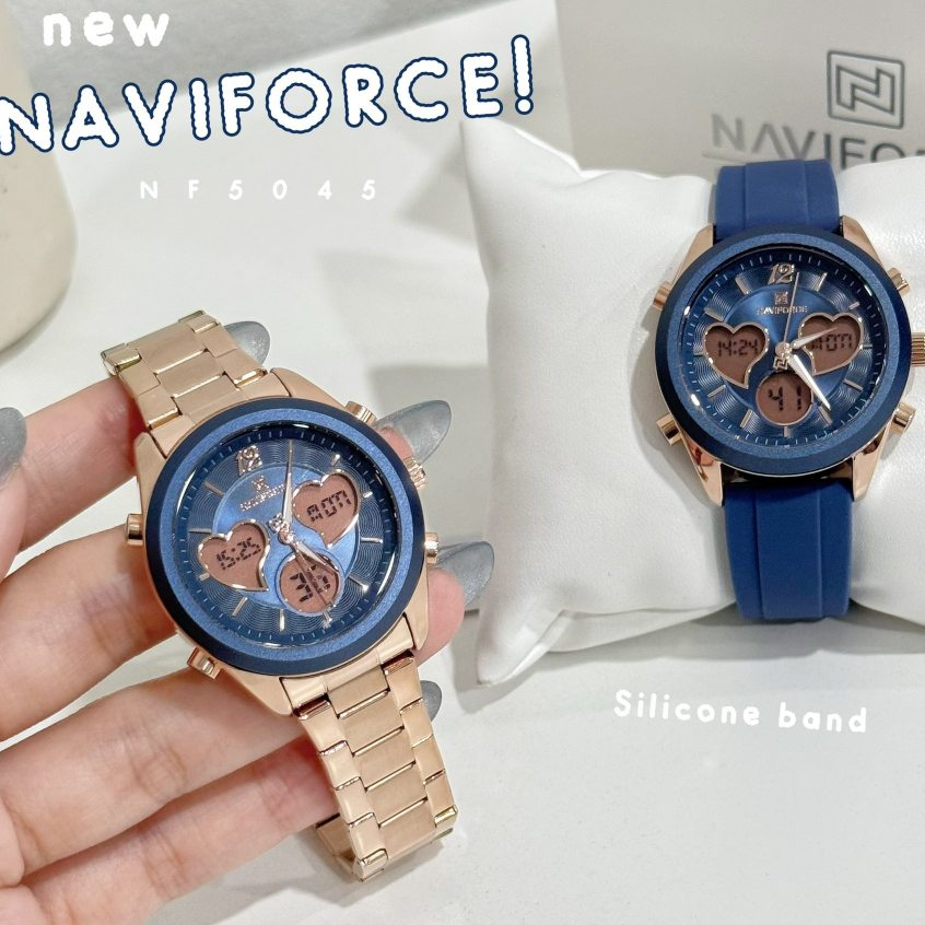 NAVIFORCE นาฬิกาข้อมือผู้หญิง สายสแตนเลส ,สายซิลิโคน รุ่น NF5045S ,NF5045T