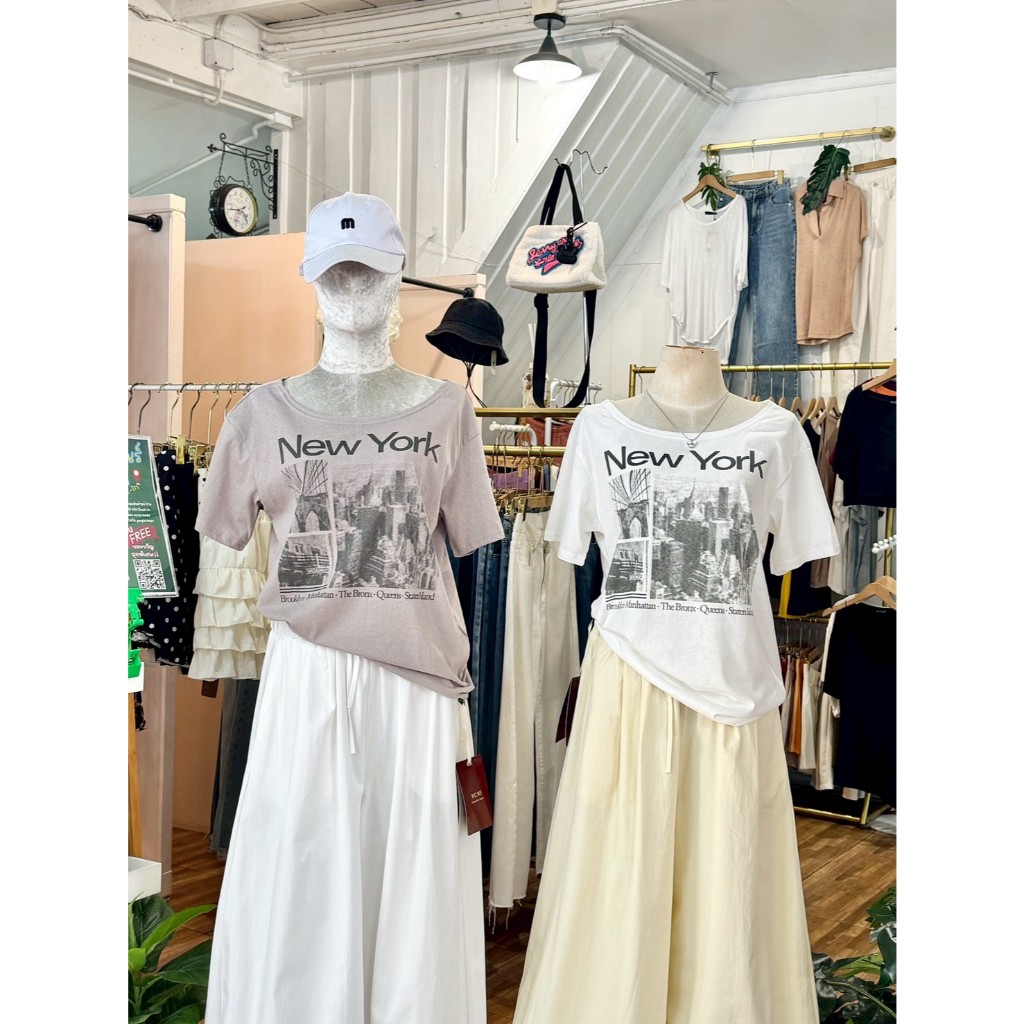 5-598GT เสื้อแขนสั้นปาดไหล่สกรีน New York