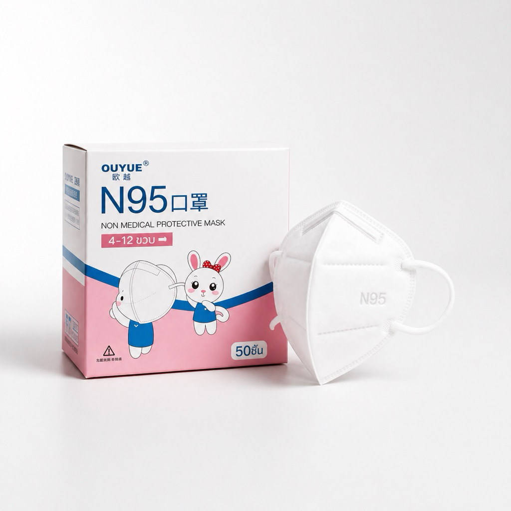 แมสเด็ก N95 ป้องกัน PM2.5 ซีลแยกทุกชิ้น 50 ชิ้น/กล่อง สำหรับเด็ก 4–12 ปี กรอง 95% ใส่สบาย รูปที่ 5
