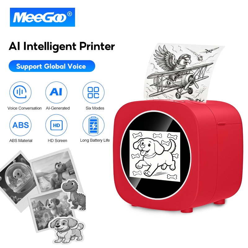MeeGoo เครื่องพิมพ์ AI พร้อมการเชื่อมต่อ Wi-Fi การสร้างภาพด้วย AI ตามคำสั่งเสียง ไม่ต้องใช้หมึก