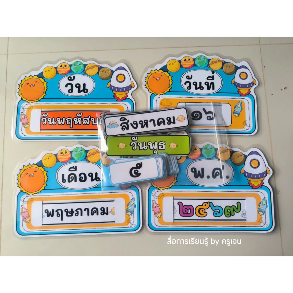 ป้ายวันที่ติดกระดาน ทีมอวกาศ ครบเซต เคลือบร้อน ไทยและอังกฤษ เลือกได้