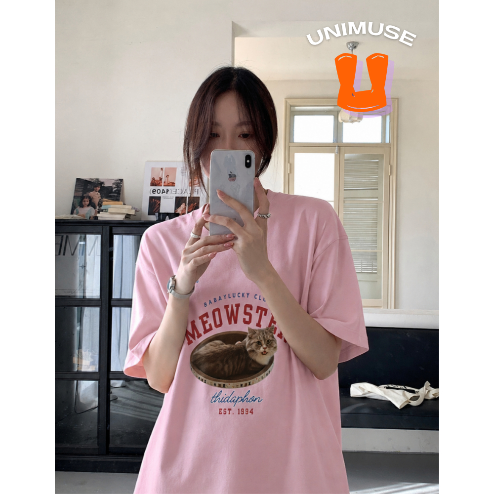 เสื้อยืดผู้หญิง  เสื้อยืดแมว MEOWSTER ลายเเมว เสื้อโอเวอร์ไซส์ ลายน่ารัก ผ้าคอตตอนเเท้ ส่งไทย