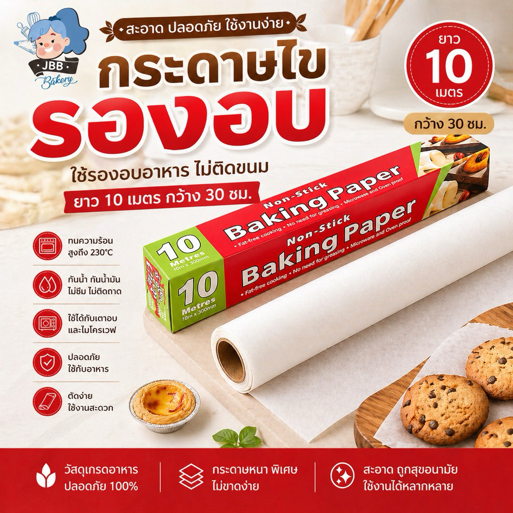 กระดาษไข รองอบ เนื้อกระดาษสีขาว กว้าง 30cm ยาว 10เมตร
