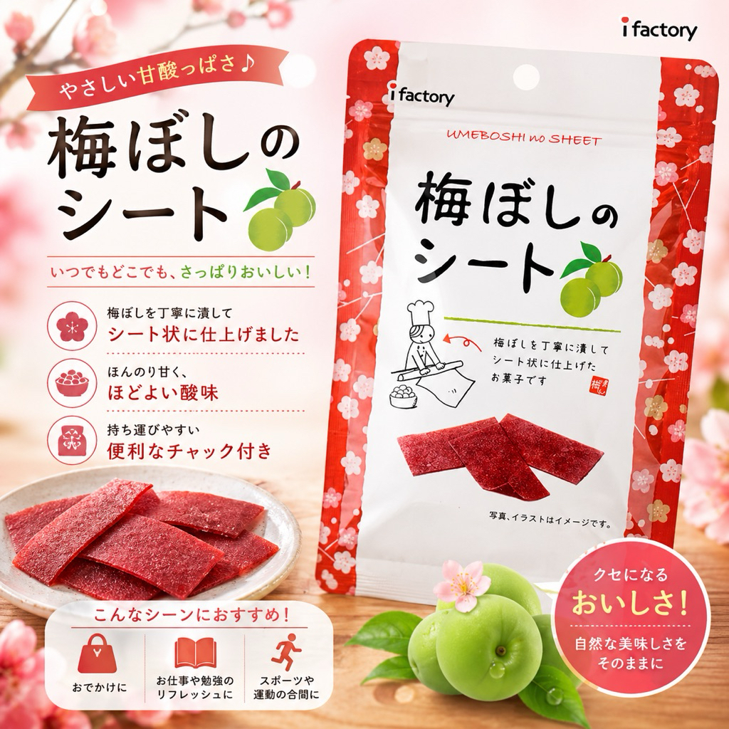 ifactory Umeboshi No Sheet 14g,100g. บ๊วยญี่ปุ่นห่อใหญ่🇯🇵