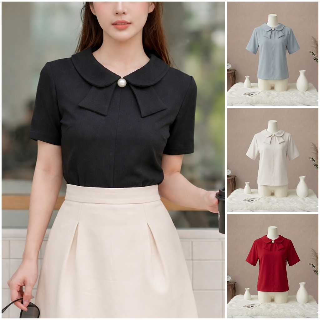F16 เสื้อทํางานผู้หญิง คอปก แต่งกระดุม แมชสีน่ารัก สวยเก๋ไม่ซ้ำใคร Easter Egg