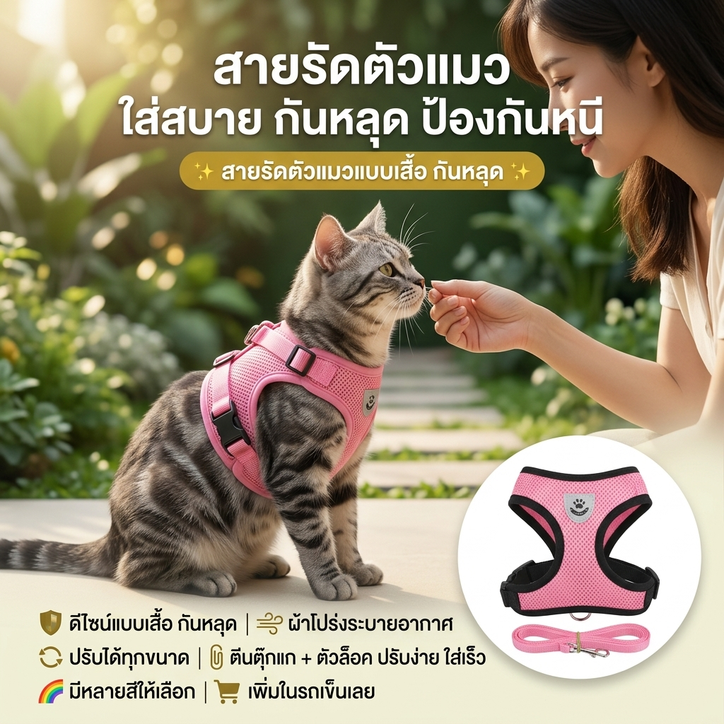 😻สายจูงแมวรัดอก😻จูงหมา สําหรับสัตว์เลี้ยง สุนัข แมว กระต่าย ขนาดเล็ก เสื้อจูงแมว ผ้าตาข่าย พร้อมสายจูง บสัตว์เลี้ยง