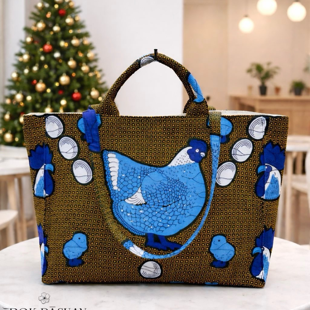 Satang Craft กระเป๋าผ้าแอฟริกา ทรงใหญ่ สีสวยลายเท่ Handmade