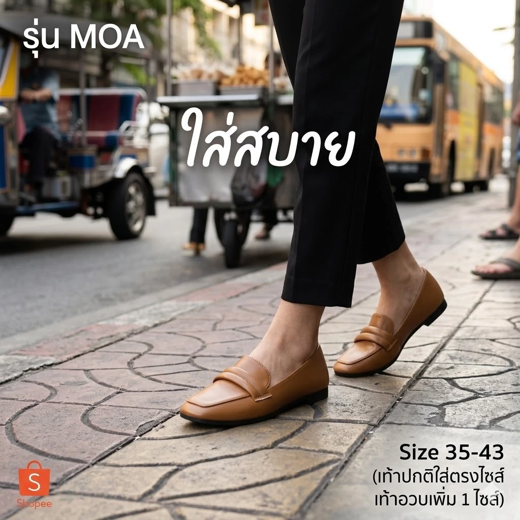 รองเท้าคัทชู รุ่น Moa ทรง LOAFER พื้นนุ่ม ใส่สบาย ใส่ง่าย ใส่ตรงไซส์ เท้าอวบเพิ่มไซส์ (คัชชู)