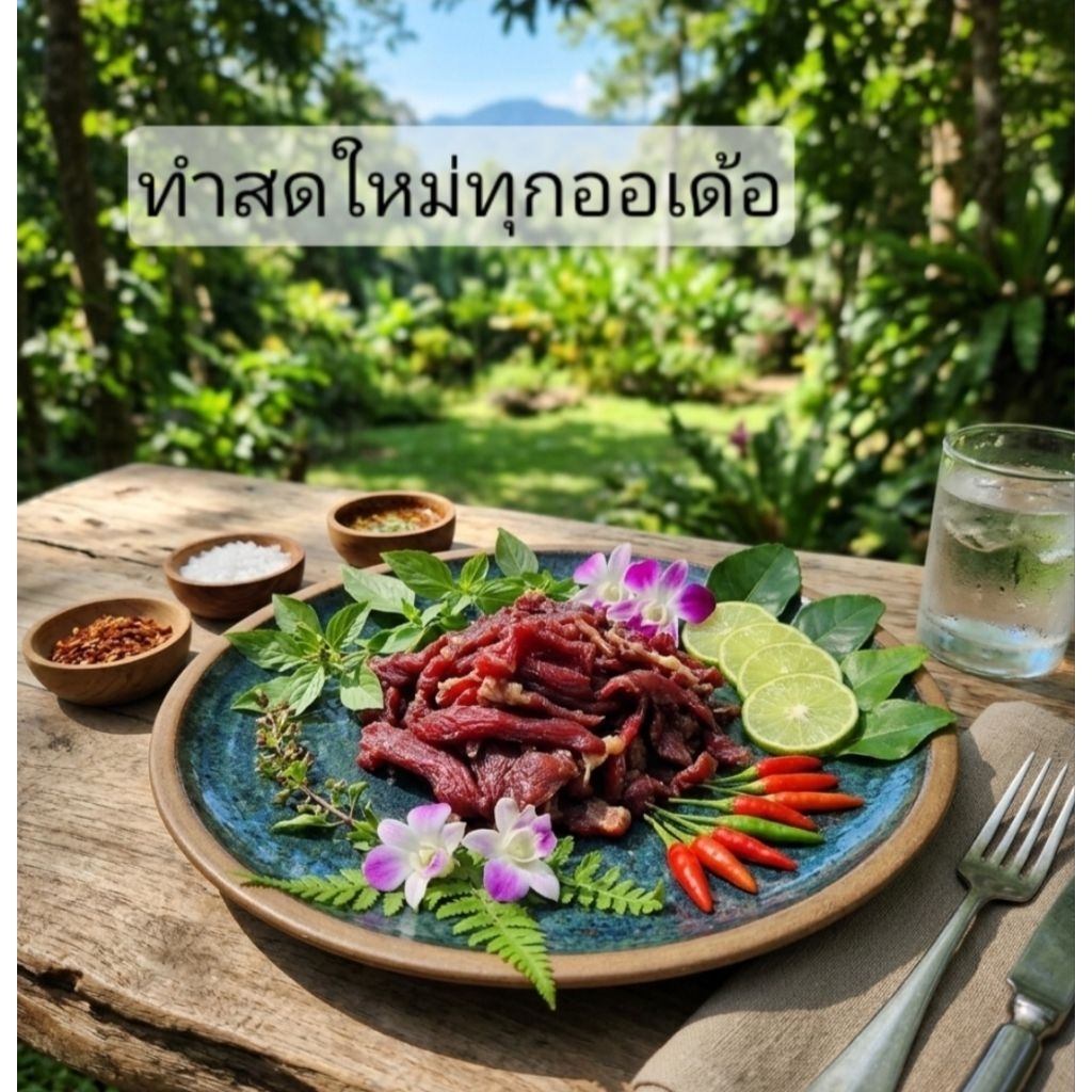 เนื้อโคขุนเเดดเดียวทอดพร้อมทาน