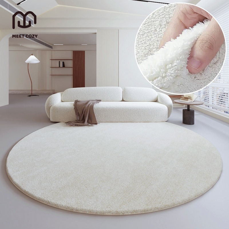MEET COZY พรมปูพื้นวงกลม ขนนิ่ม พรมปูพื้นห้อง ผ้าแคชเมียร์เทียม carpet # 1 DKB-Cream