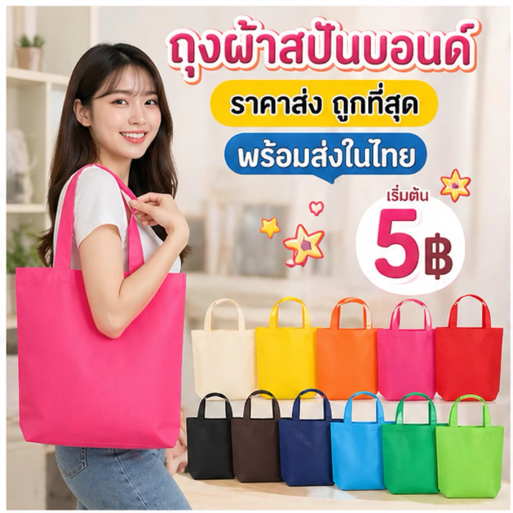 A732 🇹🇭ถูกที่สุด เรทส่งราคาเท่ายกมัด ถุงผ้า ถุงผ้าสปันบอนด์ กระเป๋า มี 12 สี ขยายล่าง พร้อมส่งในไทย