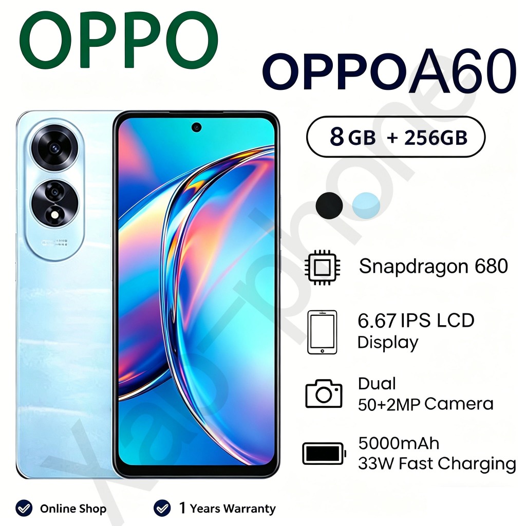 สินค้าพร้อมส่ง OPPO A60 4G 6.67" กล้อง50 MP  Snapdragon 680  แบต 5,000 mAh การประกัน 12 เดือน