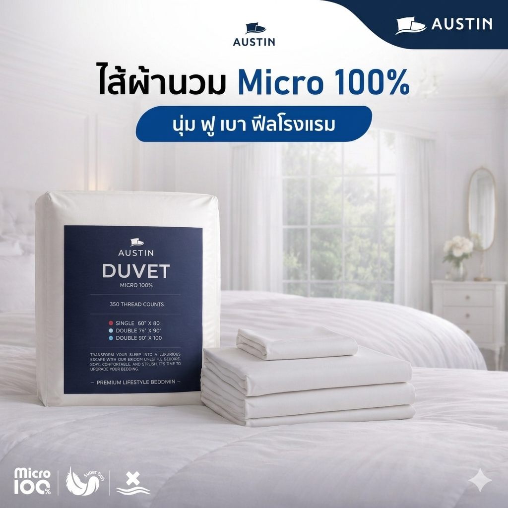 AUSTIN ปลอกผ้านวม สำหรับโรงแรม **ไม่รวมไส้ผ้านวม** (ที่นอนปีนัง)