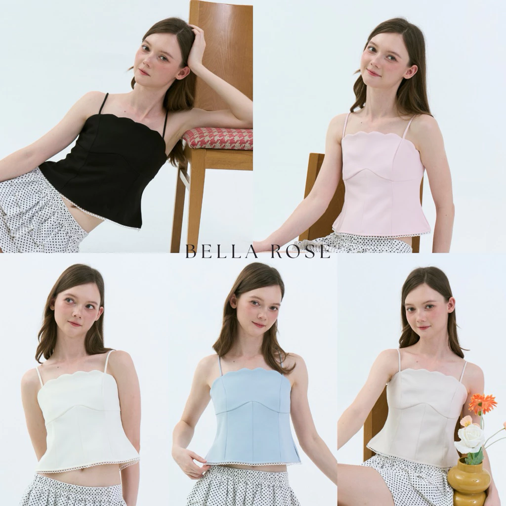 BELLA-ROSE TOP (เฉพาะเสื้อ) สายเดี่ยวดีเทลเว้าโค้งด้านบน แต่งขอบชายลูกไม้เล็กๆ เพิ่มความน่ารักแบบไม่เยอะ