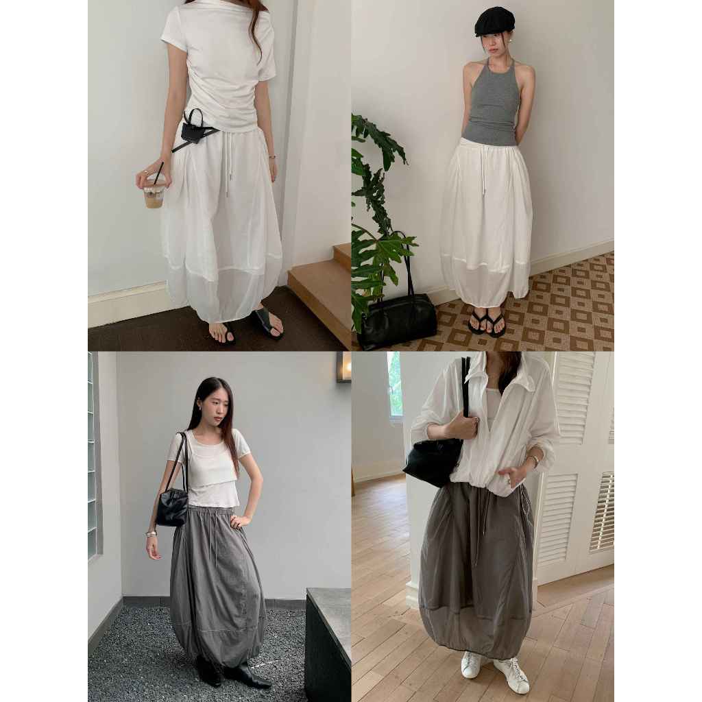 INBYIN -กระโปรงทรงพองชายจั๊มเอวสม็อค THE BUBBLE SKIRT - I3657