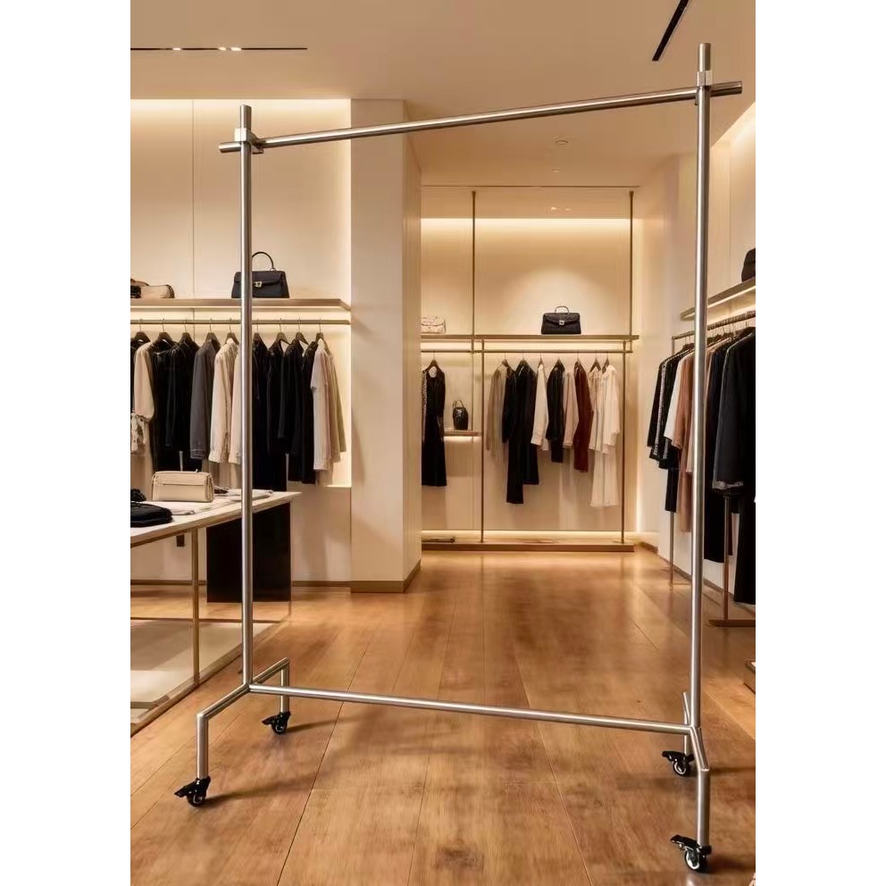 304 ราวสแตนเลส ราวแขวนเสื้อผ้า แขวนได้  ควางมี100cm/130cm/160cm/ราวแขวนเสื้อผ้า 2ชั้น 1ชั้น มีล้อ