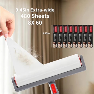 Long Handle Lint Roller ลูกกลิ้งกำจัดขนแมว เปลี่ยนกระดาษได้ Strong Adhesive Lint Roller ด้ามยาว กำจัดฝุ่นและขนสัตว์