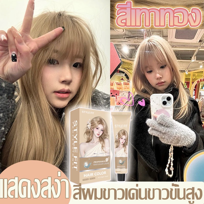 สีเทาทอง สีย้อมผม น้ํายาย้อมสีผม 💫STYLE FITสีออกมาสม่ำเสมอ ไม่ระคายเคืองหนังศีรษะ🌸ฟรีอุปกรณ์ทําสีผม【จัดส่งจากประเทศไทย】